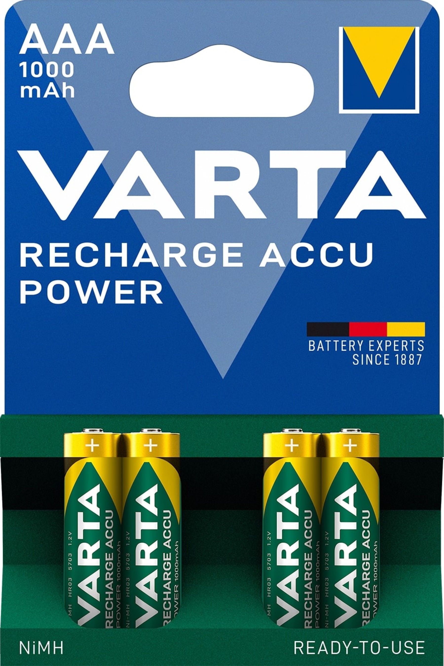 VARTA Rechargeable AAA Batteries 1000mAh Pack of 4 